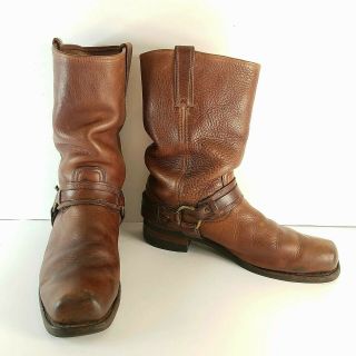 13m Vtg 70s Frye Harness Ring Short Motorcycle Boots Brown Leather Biltrite Sole