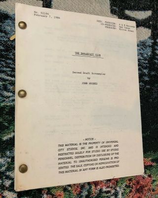 The Breakfast Club Script John Hughes Second Draft Screenplay 1984 Rare Htf