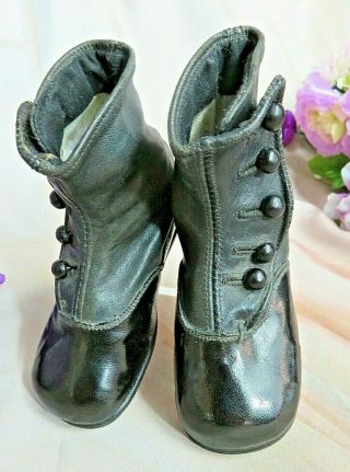 Antique Victorian Child High Top Boots Button Up Leather Doll Shoes Never Worn