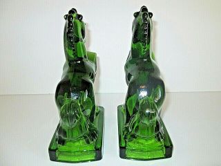L E SMITH GREEN GLASS HORSE BOOKENDS REARING STALLION MID CENTURY VINTAGE 4