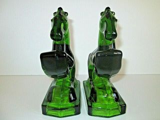 L E SMITH GREEN GLASS HORSE BOOKENDS REARING STALLION MID CENTURY VINTAGE 5