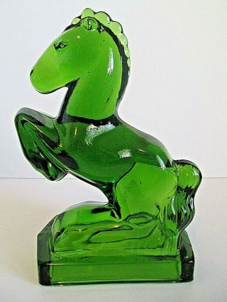 L E SMITH GREEN GLASS HORSE BOOKENDS REARING STALLION MID CENTURY VINTAGE 6