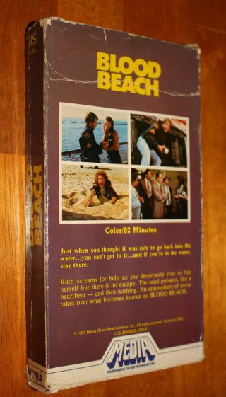 VINTAGE RARE BLOOD BEACH 1981 White Stripe Media VHS Monster Horror Cult Gore 3