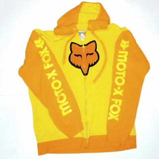 Moto X Fox Vintage Classics Hooded Zip - Up Sweatshirt Yellow Orange Logo Size Xl