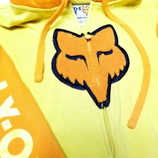Moto X Fox Vintage Classics Hooded Zip - up Sweatshirt Yellow Orange Logo Size XL 2
