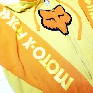 Moto X Fox Vintage Classics Hooded Zip - up Sweatshirt Yellow Orange Logo Size XL 4