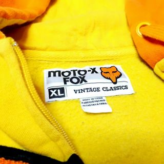 Moto X Fox Vintage Classics Hooded Zip - up Sweatshirt Yellow Orange Logo Size XL 5