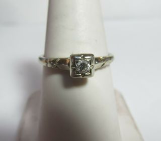 Vintage 18k Solid White Gold Engagement Ring With Natural Diamond