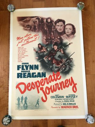 " Desperate Journey " Orig 1 - Sh Poster Linen Ronald Reagan Errol Flynn Ww Ii Rare