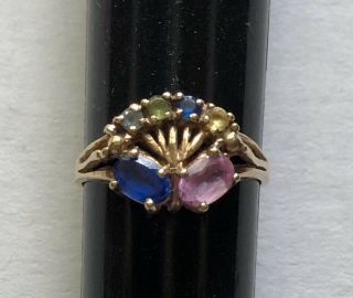 Vintage 10k Solid Gold Multi Stone Mothers Ring Size 8.  5,  4.  2g Look