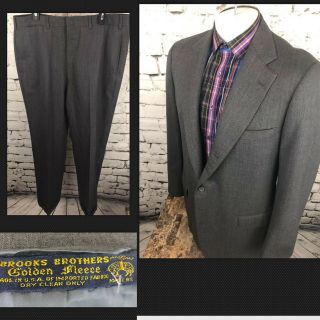 Vtg Brooks Brothers Golden Fleece Gray Suit Jacket 43 Xl Long Pants 37x31 - Bx14a