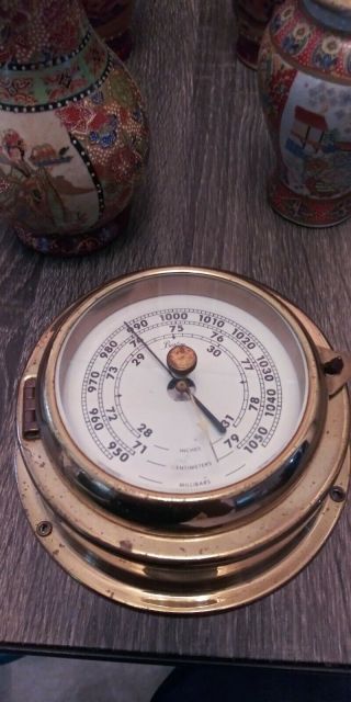 Rare Vintage Chelsea Clock Brass Ships Barometer Porthole Style Made In Germany