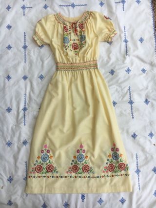 Vintage 1960s Hungarian Embroidered Peasant Dress L/xl