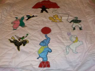 Vintage Pink Baby Quilt With Big Top Circus Performers,  Animals & Big Top Tent