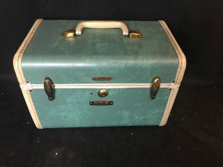 Vintage Samsonite Blue Green Marble Luggage Train Case