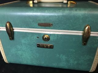 Vintage Samsonite Blue Green Marble Luggage Train Case 3