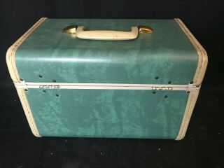 Vintage Samsonite Blue Green Marble Luggage Train Case 7