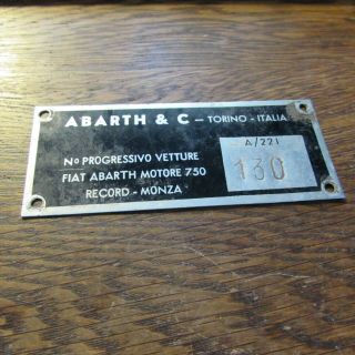 Vintage Abarth & C.  Torino - Italia Car 750 Record Monza Plate 130