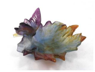 Vintage Daum pate de verre glass trinket dish butterfly on a leaf 4