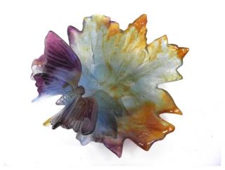 Vintage Daum pate de verre glass trinket dish butterfly on a leaf 6