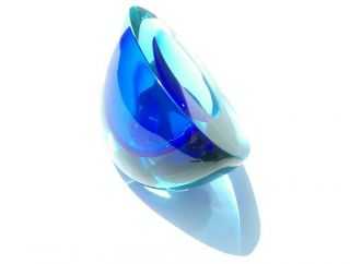 Vintage Cenedese Glass Vase Geode Bowl Sommerso Aqua & Cobalt Blue Murano Italy