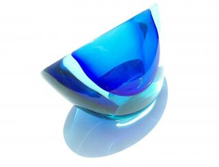 Vintage Cenedese Glass Vase Geode Bowl Sommerso Aqua & Cobalt Blue Murano Italy 3