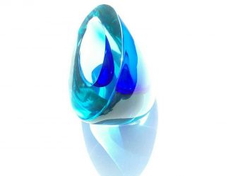 Vintage Cenedese Glass Vase Geode Bowl Sommerso Aqua & Cobalt Blue Murano Italy 5