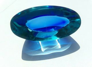 Vintage Cenedese Glass Vase Geode Bowl Sommerso Aqua & Cobalt Blue Murano Italy 7