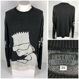Iceberg History Mens 3xl Sweater Bart Simpon Black Vintage 2000