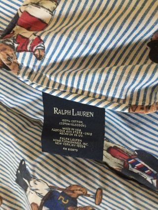 VTG Ralph Lauren Polo Bear Twin Comforter Fitted Sheet Set Blue Stripe Rare EUC 3