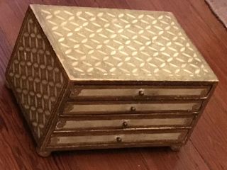 Vintage Italian Gold Florentine Jewelry Box 4 - Drawers Gilded Wood Made In Italy
