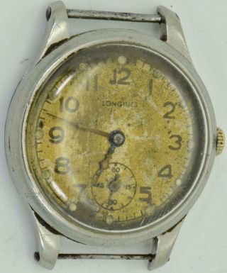 Very Rare Vintage Wwii Military Longines Stainless Steel Wristwatch.