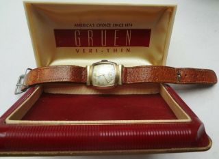 Vintage Gruen Veri - Thin Gold Filled Bezel 15 Jewels Mens Wrist Watch - Orig.  Box