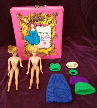Set Of Two 1964 Vintage Blonde Swirl Ponytail Barbie Dolls - With Case & Clothes