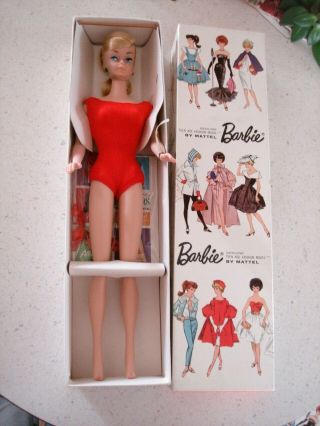 Vintage Barbie Doll Ponytail Ash Blonde Head Pedestal Box 1962 850