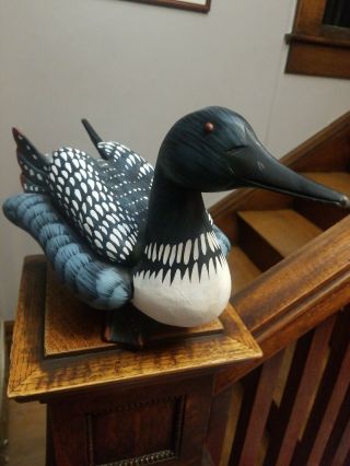 Vintage Wooden Bird Factory Hand Carved Loon Decoy Hand Painted