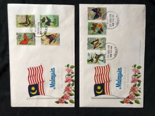 Malaysia 1970 Butterfly Insects Def Stamps To $10 On 2 Fdc Covers Rare