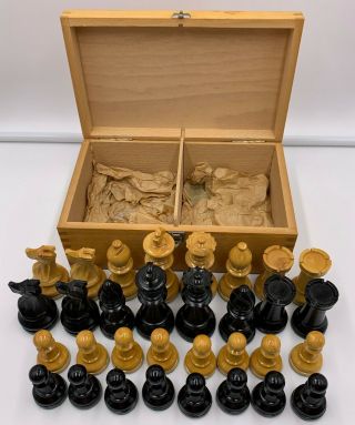 Vintage Hand Carved Wood Chess Set Made In France