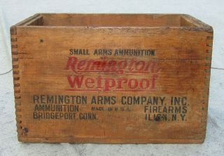 Antique Remington Wetproof Ammunition Gun Sm Arms Wooden Box Crate Advertising