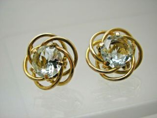 Vintage 9ct Gold Aquamarine Hm Knot Stud Earrings Each Aqua 2 Carats