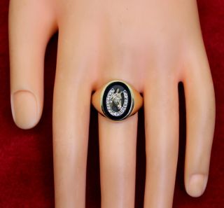 Men ' s Vintage 10K Gold.  02 Ct Diamond/Onyx Horse & Horseshoe Ring Size 11.  5 2