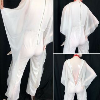 4 PC Womens ELVIS Costume VTG 70s White Jumpsuit Pantsuit Belt Scarf Sunglasses 6