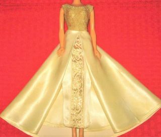Vintage Barbie Clone Premier Mystery Gold Brocade & White Satin Dress Gown Htf