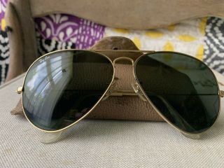 Vintage Ray Ban 62 Mm B&l Usa Aviator Sunglasses W/ Case