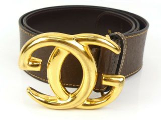 R1787 Auth Vintage Gucci Interlock Gg Belt 70 Brown Calfskin Leather Size 75