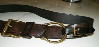 Vintage Ralph Lauren Brown Heavy Leather Belt Brass Accents 42.  5 " Long Usa Made