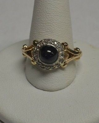 VINTAGE 14 KT YELLOW GOLD 1.  25 CTS CABOCHON SAPPHIRE &.  24 CTS DIAMOND RING SZ 8 3