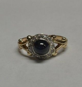 VINTAGE 14 KT YELLOW GOLD 1.  25 CTS CABOCHON SAPPHIRE &.  24 CTS DIAMOND RING SZ 8 4