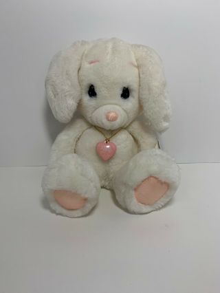 1985 Precious Moments Snowball Bunny Plush Applause Heart Locket Vtg 80s Stuffed