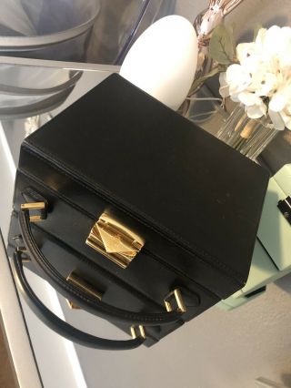 Authentic Vintage Mark Cross Black Grace Kelly Box Leather Bag